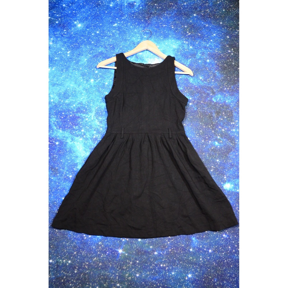 Theory Fit & Flare Dress Women's 4 Black Stretch Sleeveless Classic Back Zip USA